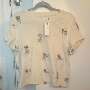 Maeve Cream Short Sleeve Tee with Dog Print